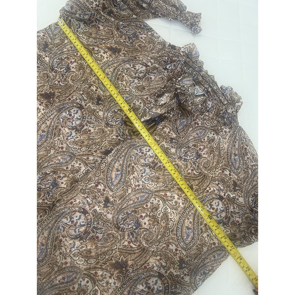 ZARA Boho Paisley Peasant Bohemian Blouse Tie Neck Balloon Sleeve Festival Top S - Picture 5 of 6